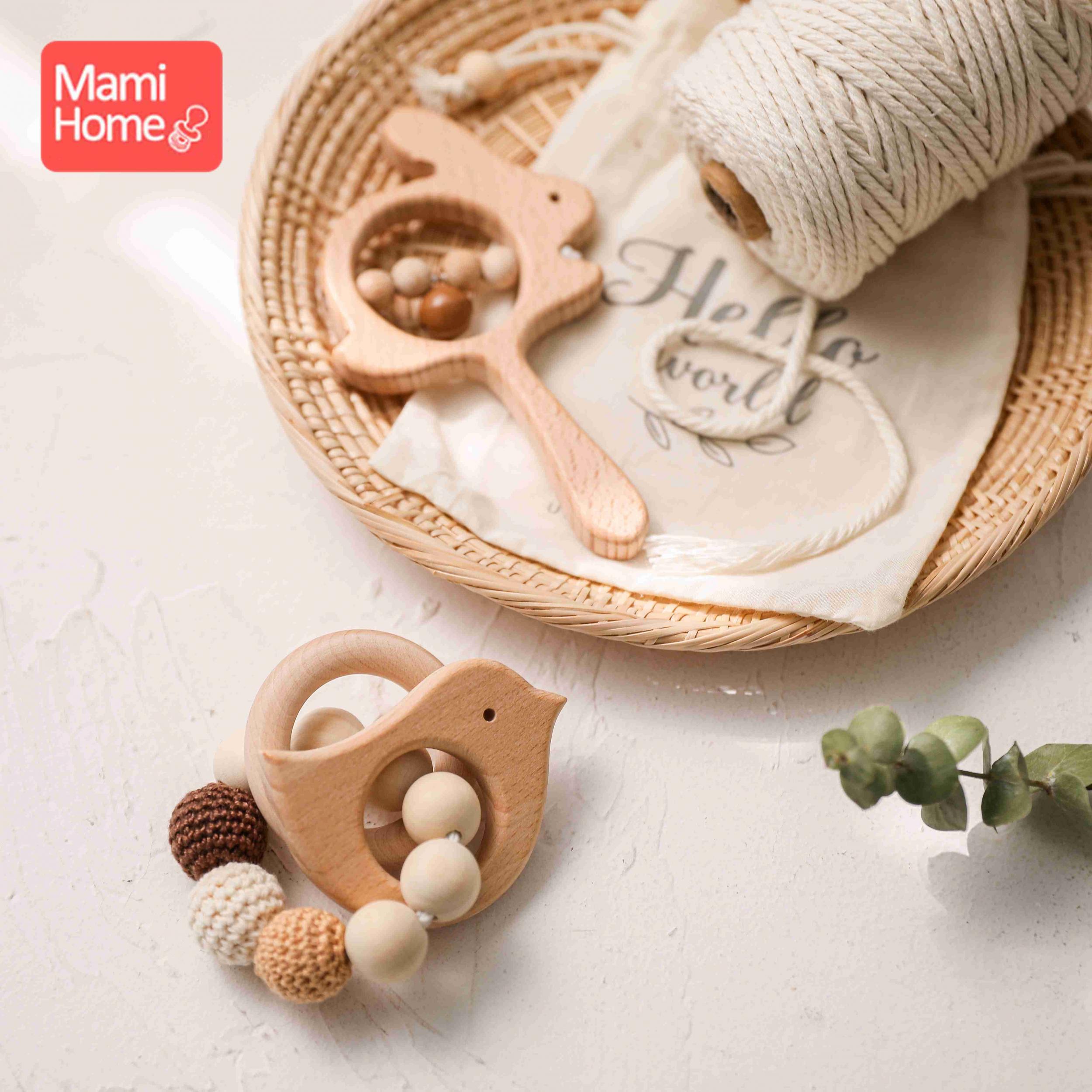 Wooden Rattle Beech Animal Hand Toy, Gift for Infants